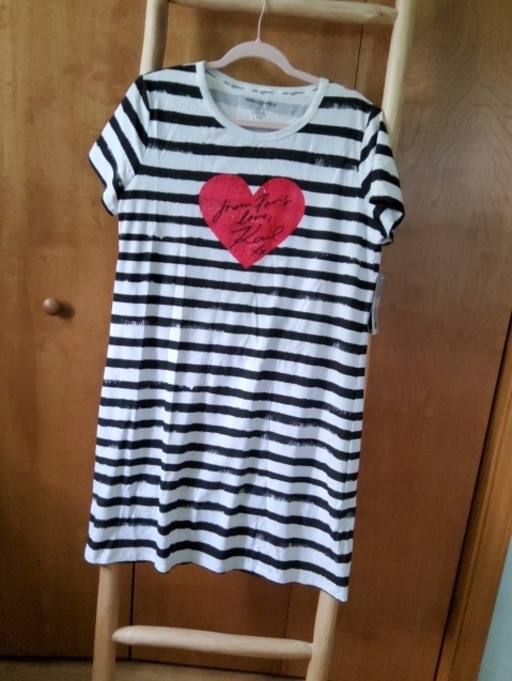 Karl Lagerfeld Black & White Striped Tee with Red Heart